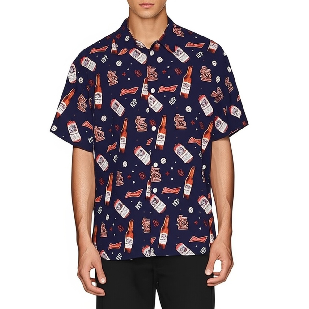 Budweiser St Louis Cardinals Hawaiian Shirt‎ Men Size XL Navy Blue Baseball Fan